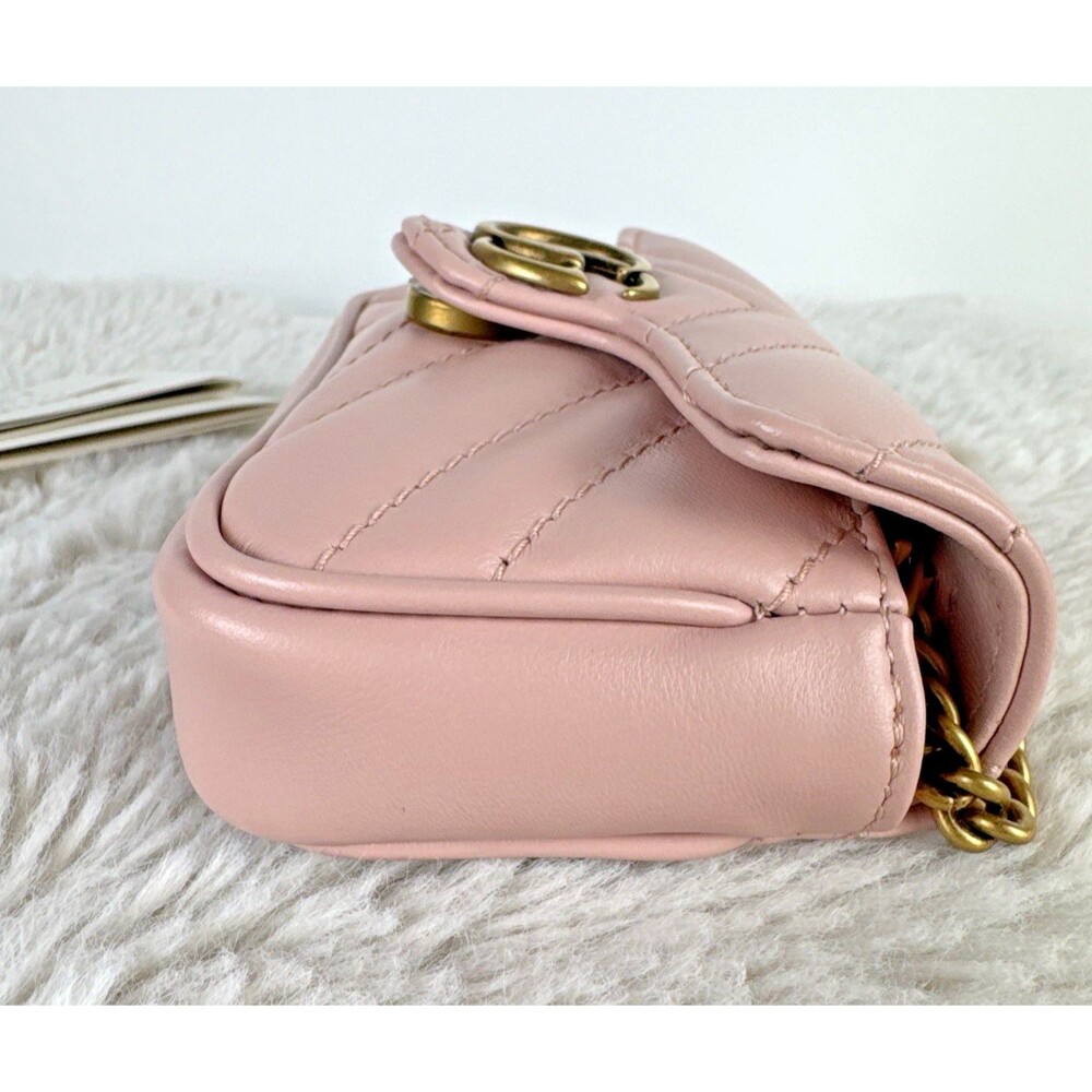 Gucci GG Marmont Super Mini Bag Wristlet Dusty Pink Matelasse Leather - Picture 11 of 16